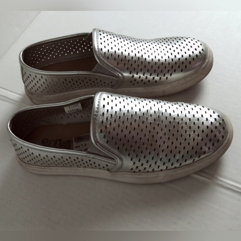Brash Silver Sneakers Shoes with White Sole Size 7 Perforated Casual